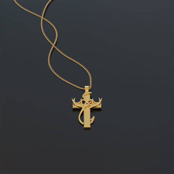 .925 Silver - Hunting Faith & Fishing Cross Pendant Necklace